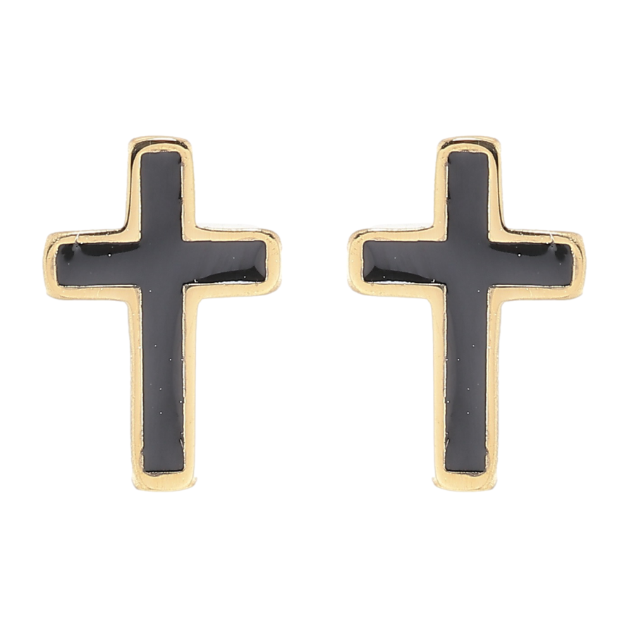 Серьги Xuping TTM Stainless Steel цвет 14K пусеты Крестики с черной эмалью фото №1
