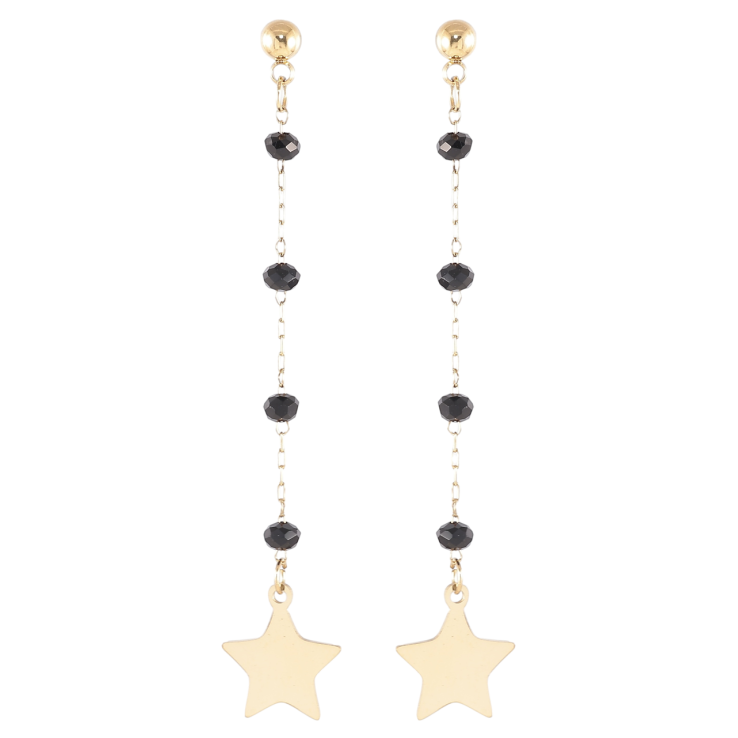 Серьги Xuping TTM Stainless Steel цвет 14K пусеты Звезды на цепочках с черными бусинами фото №16