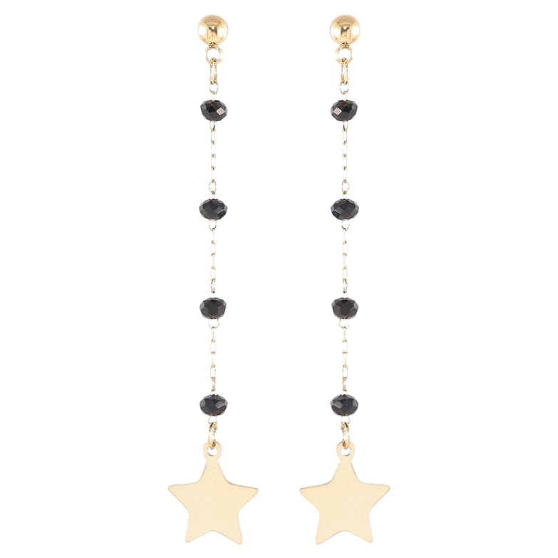 Сережки Xuping TTM Stainless Steel колір 14K пусети «Зірки на ланцюжках з чорними намистинами» фото №1