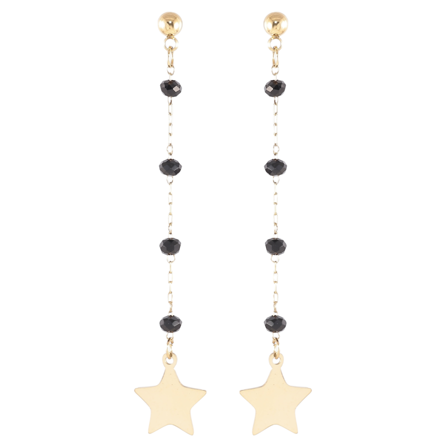 Серьги Xuping TTM Stainless Steel цвет 14K пусеты Звезды на цепочках с черными бусинами фото №1