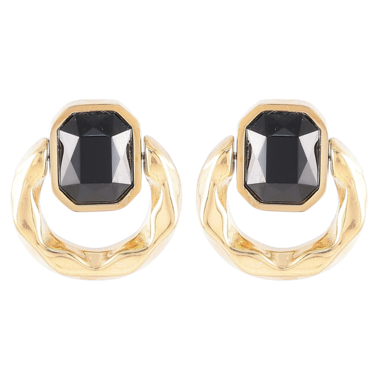 Серьги Xuping TTM Stainless Steel цвет 14K пусеты Колечки с черными кристаллами фото №14