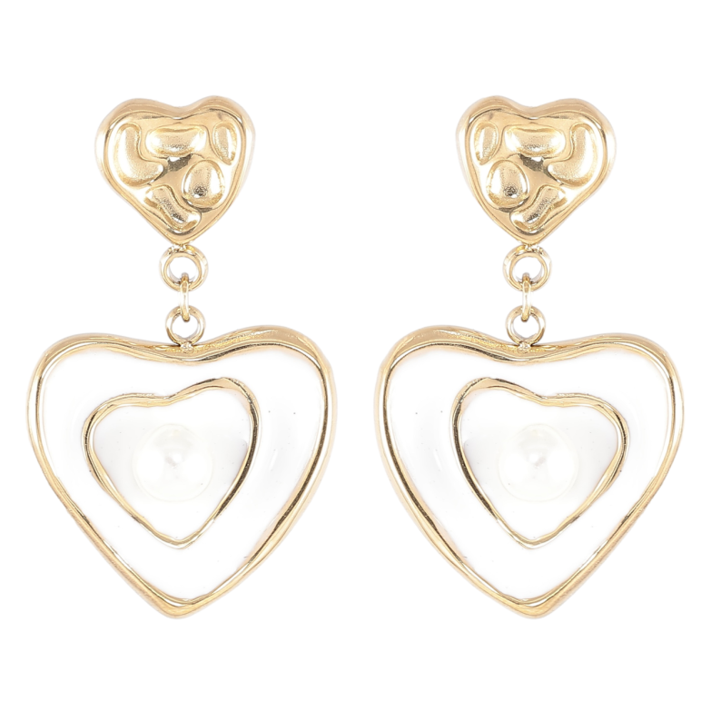 Серьги Xuping TTM Stainless Steel цвет 14K пусеты Сердечки с белой эмалью фото №1