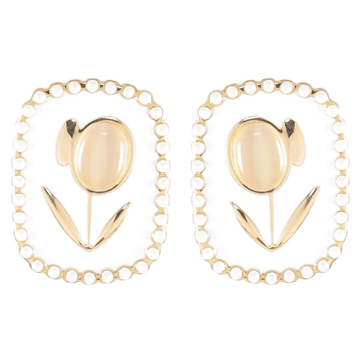 Серьги Xuping TTM Stainless Steel цвет 14K пусеты Цветочный узор на белой эмали фото №11