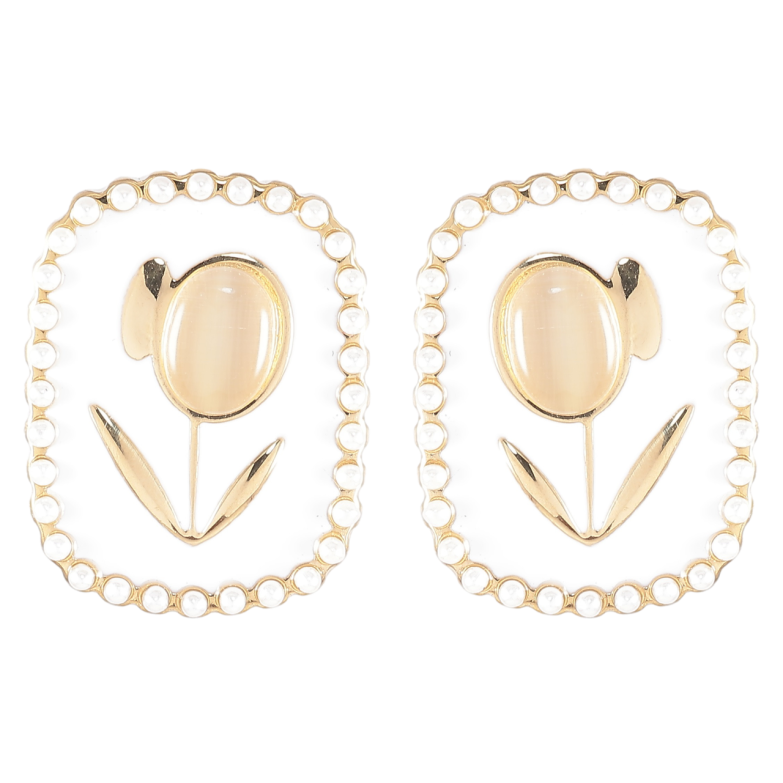 Серьги Xuping TTM Stainless Steel цвет 14K пусеты Цветочный узор на белой эмали фото №9