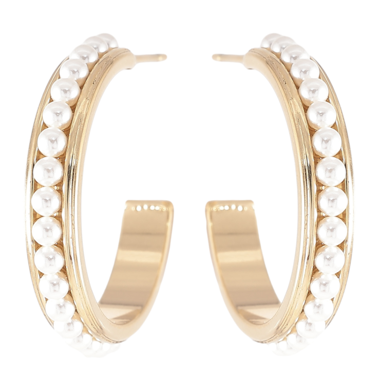 Серьги Xuping TTM Stainless Steel цвет 14K пусеты Дуги с жемчужными дорожками фото №19