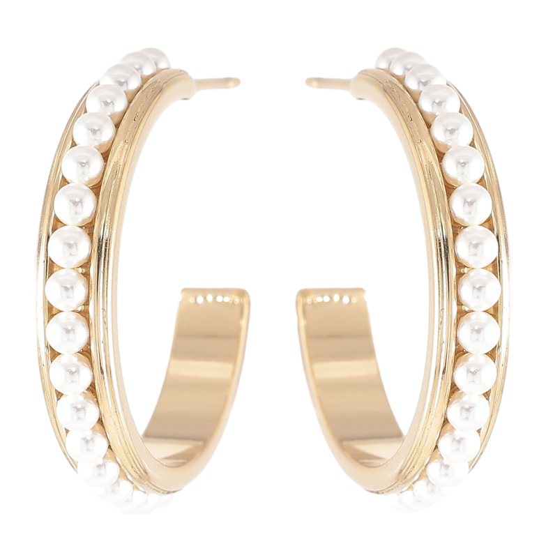 Серьги Xuping TTM Stainless Steel цвет 14K пусеты Дуги с жемчужными дорожками фото №1