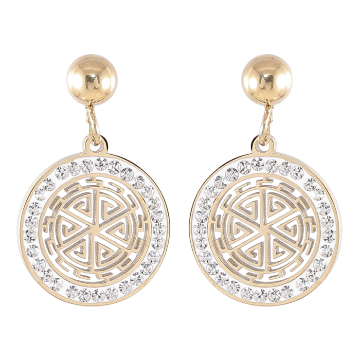 Серьги Xuping TTM Stainless Steel цвет 14K пусеты Круглые подвески с резным узором и цирконием фото №9