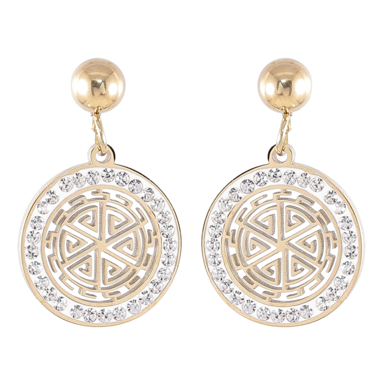 Серьги Xuping TTM Stainless Steel цвет 14K пусеты Круглые подвески с резным узором и цирконием фото №1