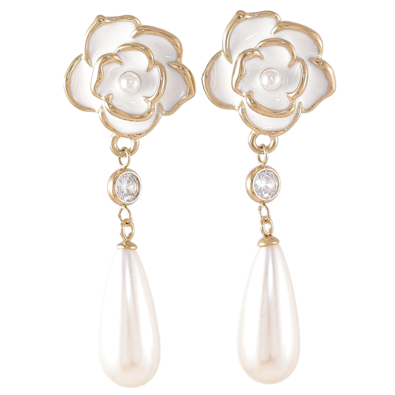 Серьги Xuping TTM Stainless Steel цвет 14K пусеты Цветочки с жемчужными подвесками фото №1