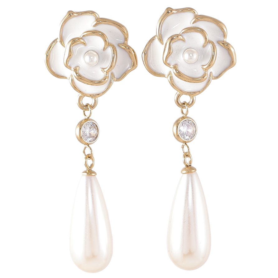 Серьги Xuping TTM Stainless Steel цвет 14K пусеты Цветочки с жемчужными подвесками фото №1