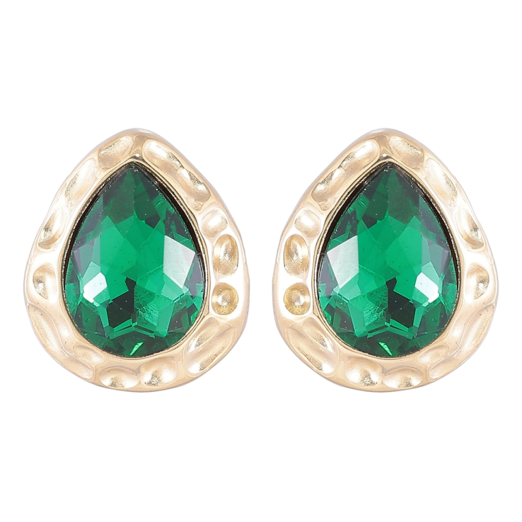 Серьги Xuping TTM Stainless Steel цвет 14K пусеты Капельки с зелеными кристаллами фото №15