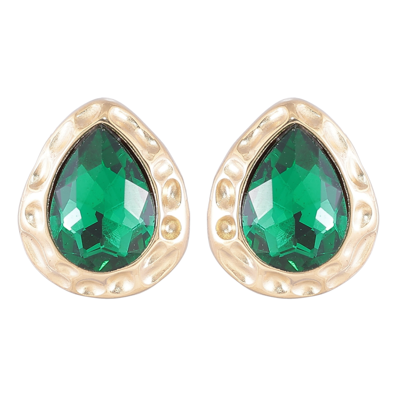 Сережки Xuping TTM Stainless Steel колір 14K пусети «Крапельки з зеленими кристалами» фото №1