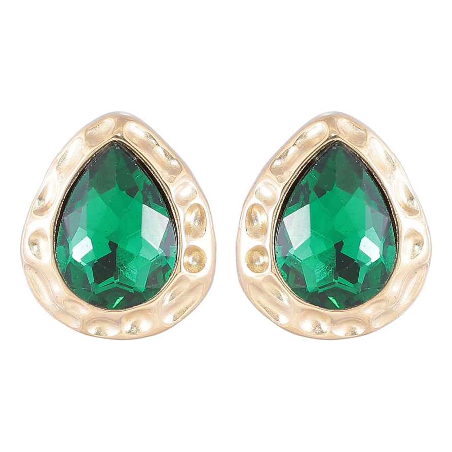 Серьги Xuping TTM Stainless Steel цвет 14K пусеты Капельки с зелеными кристаллами фото №1