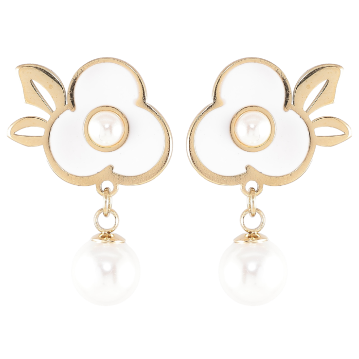 Серьги Xuping TTM Stainless Steel цвет 14K пусеты Белые цветочки с жемчужинами фото №6