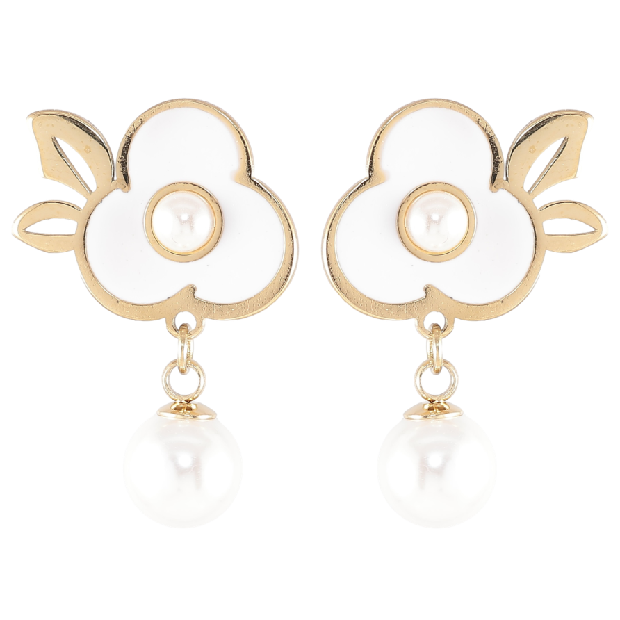 Серьги Xuping TTM Stainless Steel цвет 14K пусеты Белые цветочки с жемчужинами фото №1