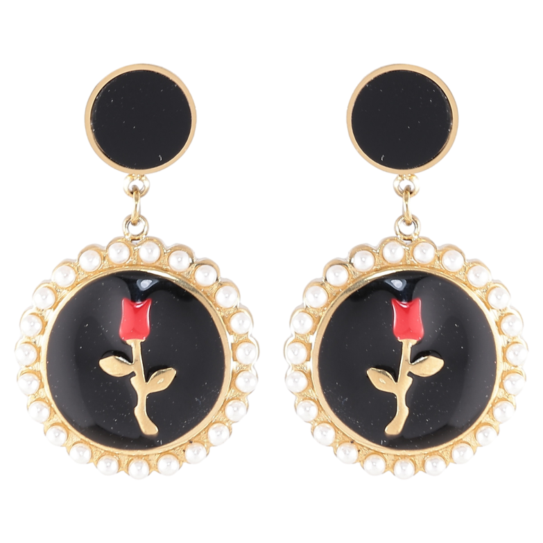 Серьги Xuping TTM Stainless Steel цвет 14K пусеты Цветочные подвески с эмалью и жемчужинками фото №1