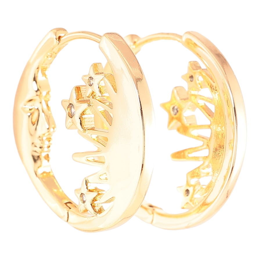 Серьги Xuping Позолота 18K колечки Луна со звездами фото №1 Серьги Xuping Позолота 18K колечки Луна со звездами фото №1