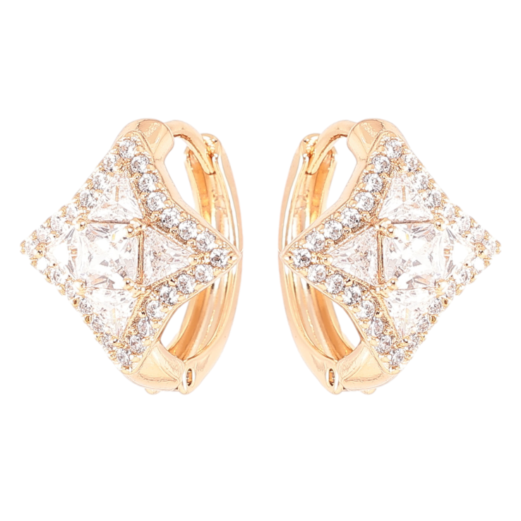 Сережки Xuping Позолота 18K колечка «Ромби з цирконієм» фото №2 Сережки Xuping Позолота 18K колечка «Ромби з цирконієм» фото №2