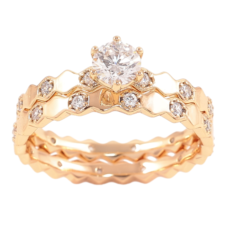 Каблучка Xuping Позолота 18K «Подвійне з цирконієм» фото №10 Каблучка Xuping Позолота 18K «Подвійне з цирконієм» фото №10