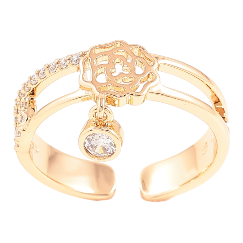 Каблучка Xuping Позолота 18K «Квітковий візерунок з цирконієм і підвіскою» фото №1 Каблучка Xuping Позолота 18K «Квітковий візерунок з цирконієм і підвіскою» фото №1