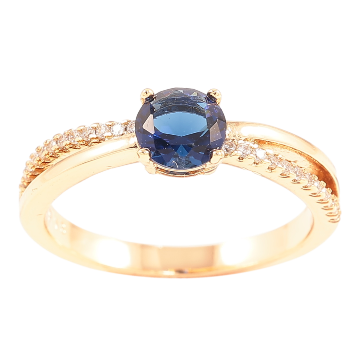 Кольцо Xuping Позолота 18K Синий фианит с дорожками циркония фото №20