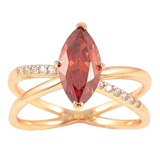 Кольцо Xuping Позолота 18K Скрещение линий с красным фианитом фото №1 Кольцо Xuping Позолота 18K Скрещение линий с красным фианитом фото №1