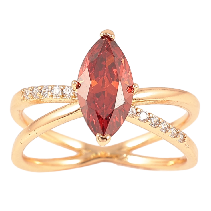 Кольцо Xuping Позолота 18K Скрещение линий с красным фианитом фото №19