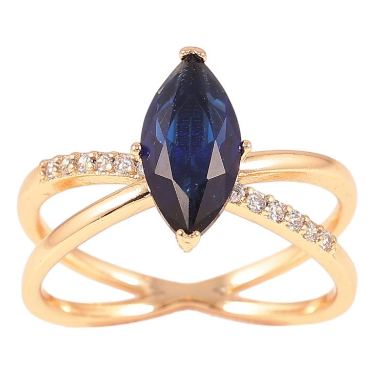 Кольцо Xuping Позолота 18K Скрещение линий с синим фианитом фото №6