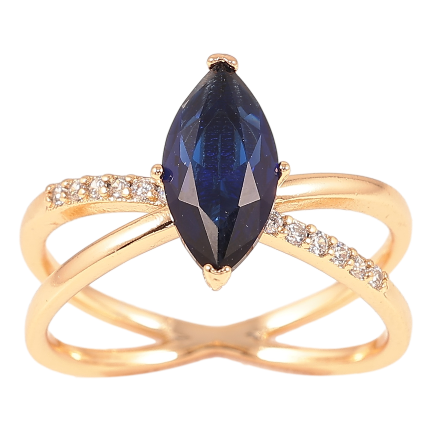 Кольцо Xuping Позолота 18K Скрещение линий с синим фианитом фото №1