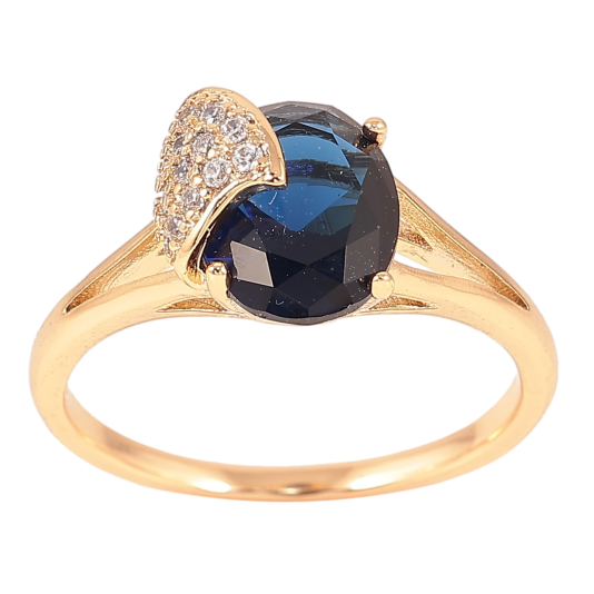 Каблучка Xuping Позолота 18K «Синій фіаніт і пелюстка з цирконієм» фото №1 Каблучка Xuping Позолота 18K «Синій фіаніт і пелюстка з цирконієм» фото №1