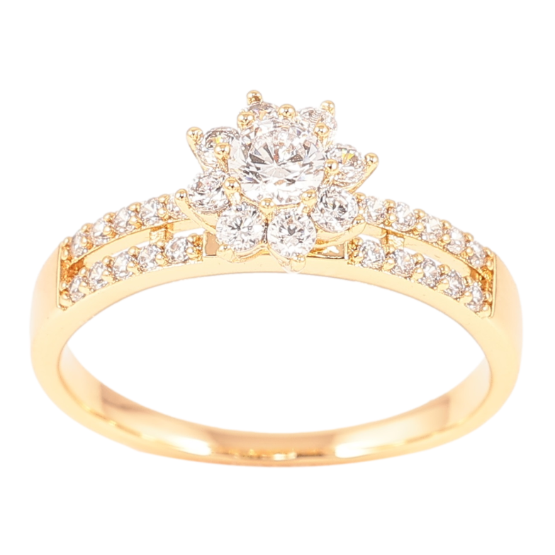 Кольцо Xuping Позолота 18K Кристальный цветок на дорожках циркония фото №1