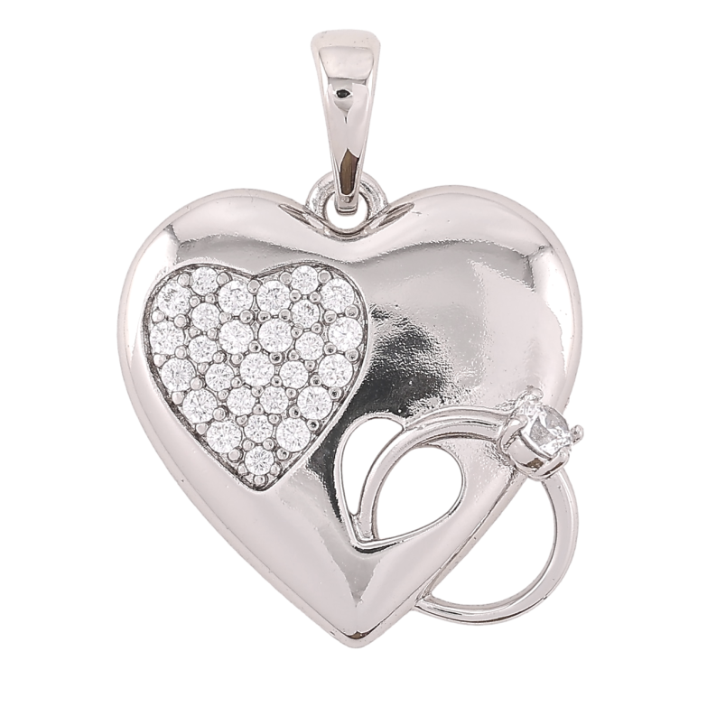 Кулон Xuping Родий Сердечко с цирконием и помолвочным кольцом для цепочки до 6мм фото №1