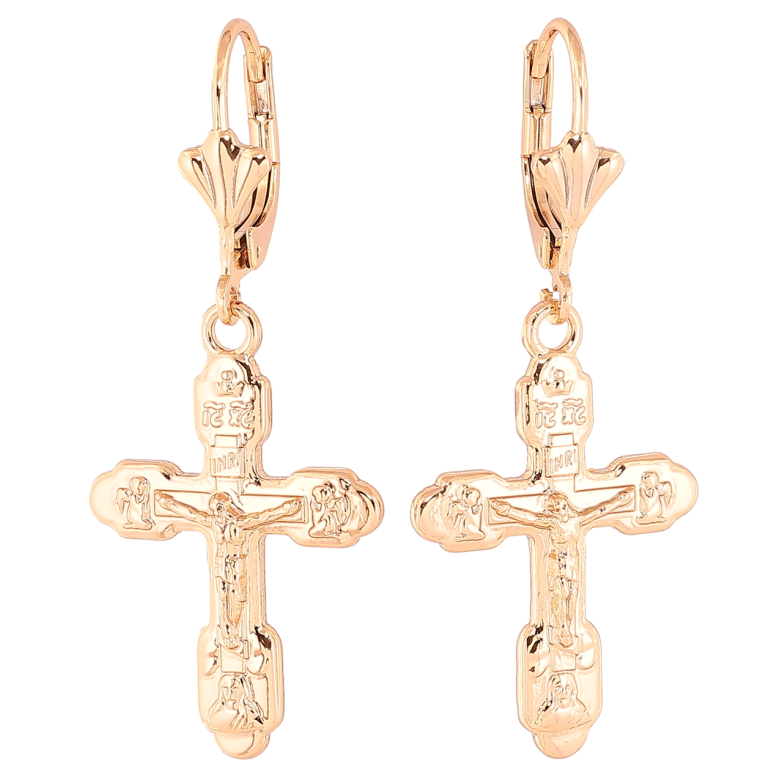 Сережки Xuping Позолота 18K французький замок «Хрестики з Розп'яттям» фото №1 Сережки Xuping Позолота 18K французький замок «Хрестики з Розп'яттям» фото №1