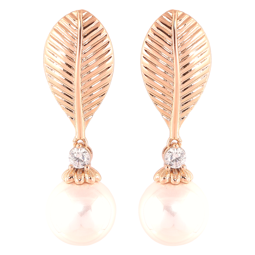 Серьги Xuping Позолота 18K пусеты Листики с жемчужинами фото №1