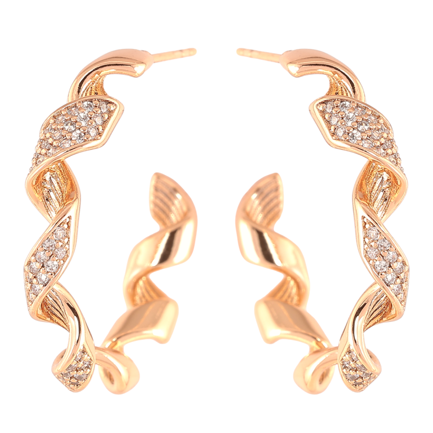 Серьги Xuping Позолота 18K пусеты Спиральные полукольца с цирконием фото №1 Серьги Xuping Позолота 18K пусеты Спиральные полукольца с цирконием фото №1