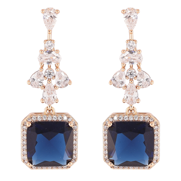 Серьги Xuping Позолота 18K пусеты Изящные подвески с цирконием и синими фианитами фото №2 Серьги Xuping Позолота 18K пусеты Изящные подвески с цирконием и синими фианитами фото №2