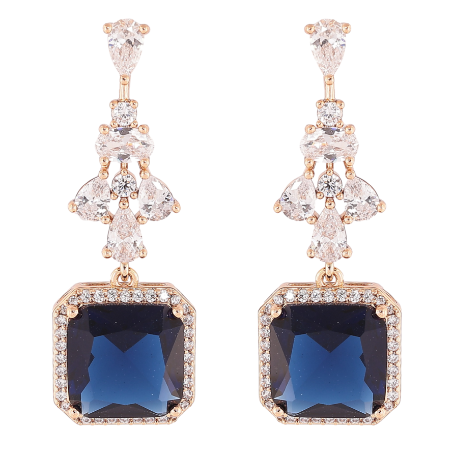 Серьги Xuping Позолота 18K пусеты Изящные подвески с цирконием и синими фианитами фото №1