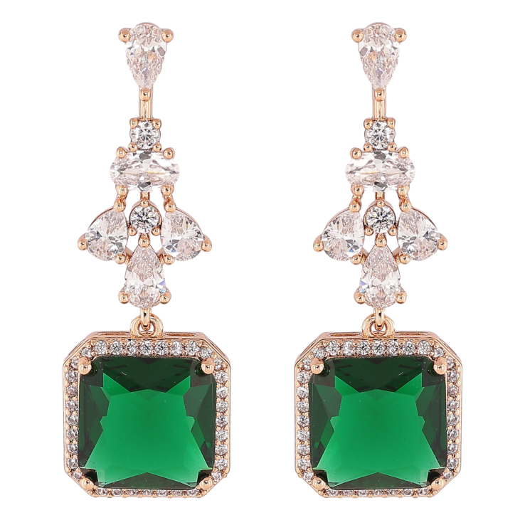 Серьги Xuping Позолота 18K пусеты Изящные подвески с цирконием и зелеными фианитами фото №3 Серьги Xuping Позолота 18K пусеты Изящные подвески с цирконием и зелеными фианитами фото №3