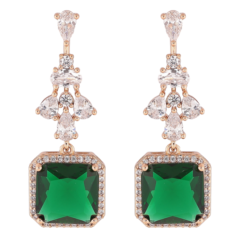 Серьги Xuping Позолота 18K пусеты Изящные подвески с цирконием и зелеными фианитами фото №1