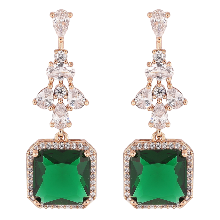 Серьги Xuping Позолота 18K пусеты Изящные подвески с цирконием и зелеными фианитами фото №1