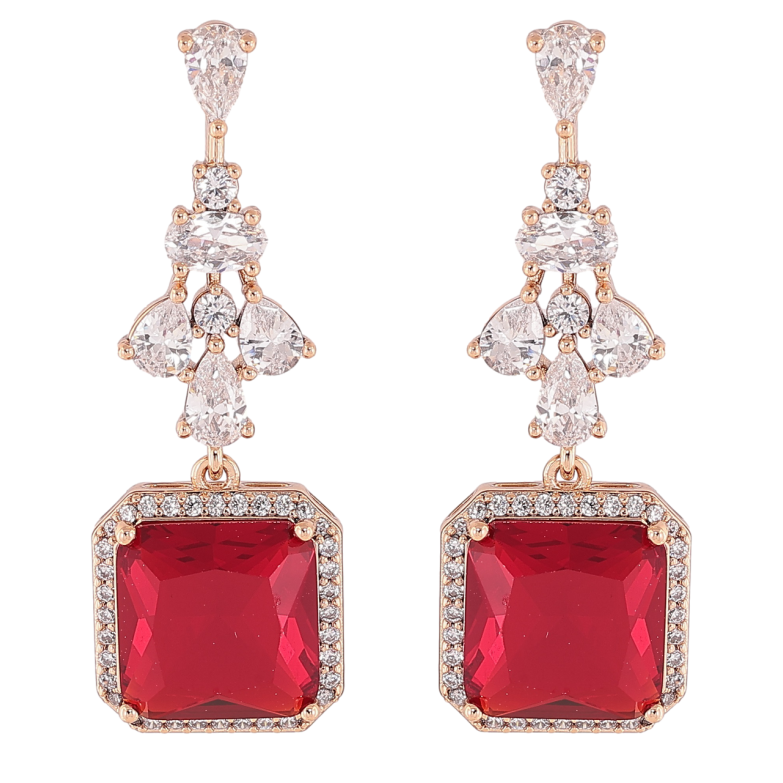 Серьги Xuping Позолота 18K пусеты Изящные подвески с цирконием и красными фианитами фото №1