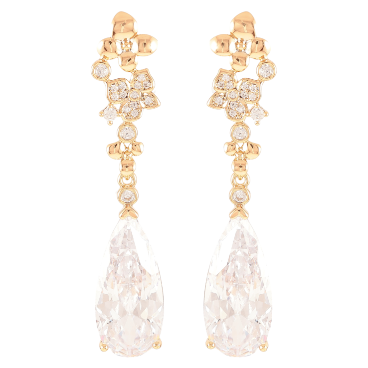 Серьги Xuping Позолота 18K пусеты Подвески с цветочным узором и фианитами фото №18