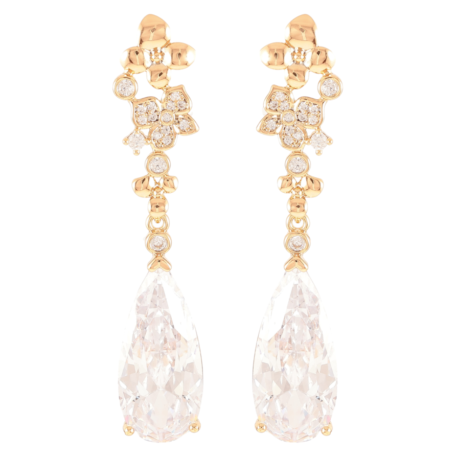 Серьги Xuping Позолота 18K пусеты Подвески с цветочным узором и фианитами фото №1