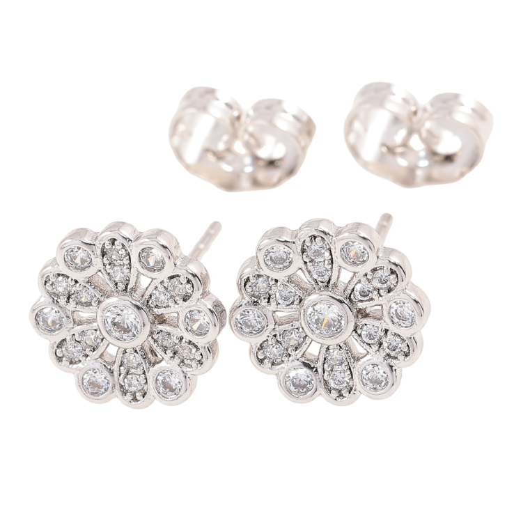 Серьги Xuping Родий пусеты Цветочки с цирконием фото №23