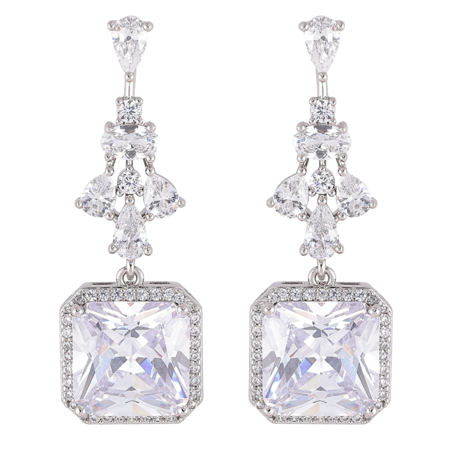 Серьги Xuping Родий пусеты Элегантные кристальные подвески фото №1