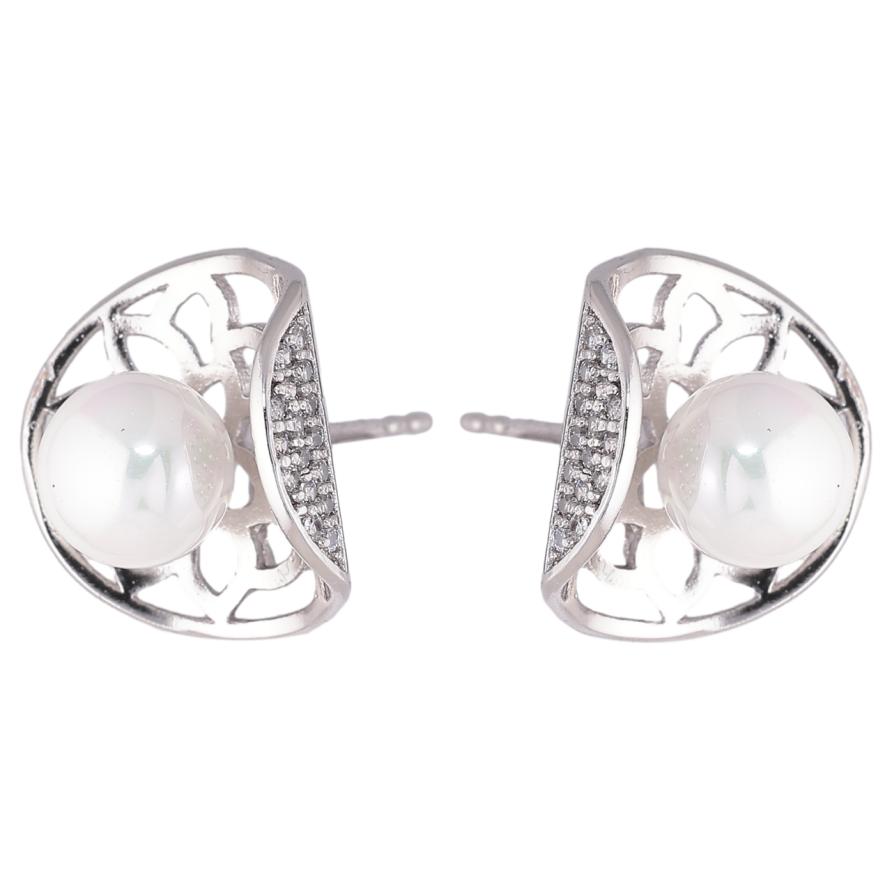 Серьги Xuping Родий пусеты Декоративный резной узор с жемчужинами фото №1