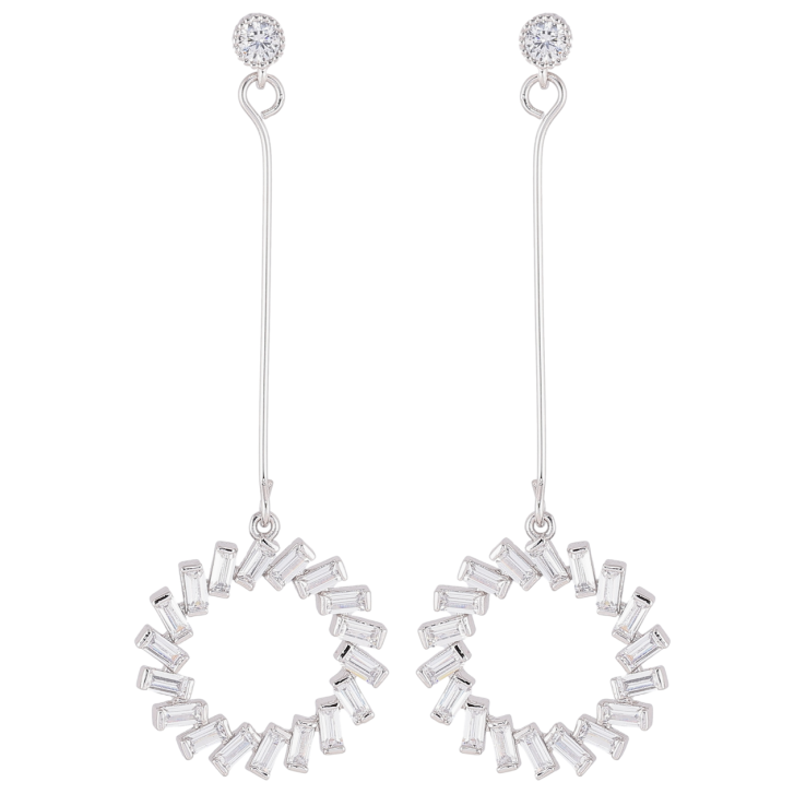 Серьги Xuping Родий пусеты Круглые подвески с цирконием фото №2