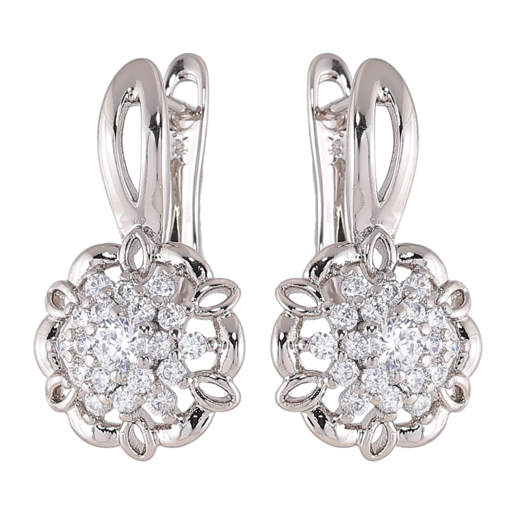 Серьги Xuping Родий английский замок Цветочки с цирконием фото №24