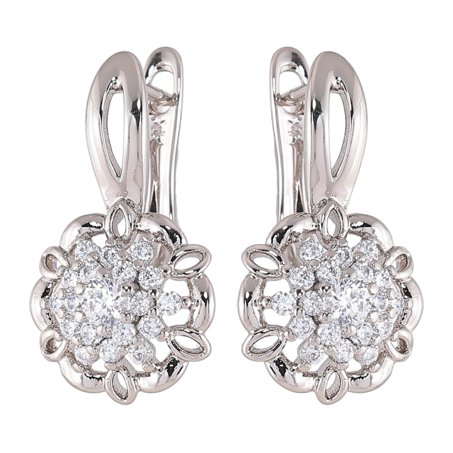 Серьги Xuping Родий английский замок Цветочки с цирконием фото №1 Серьги Xuping Родий английский замок Цветочки с цирконием фото №1