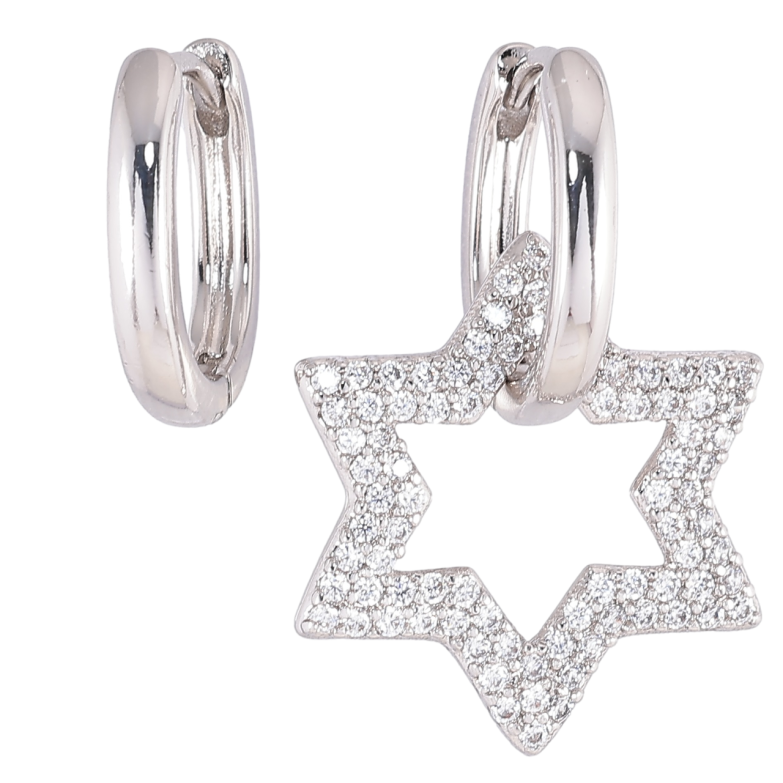 Сережки Xuping Родій підвіски на колечках «Асиметричні зірка з інкрустацією цирконієм» 2 в 1 фото №2